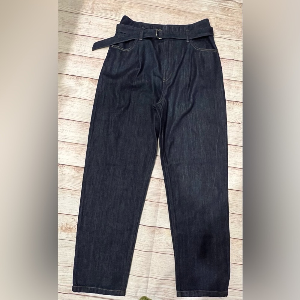 Uniqlo Paper Bag Waist Denim Culotte wide leg Pants Dark wash Jeans Sz 26
